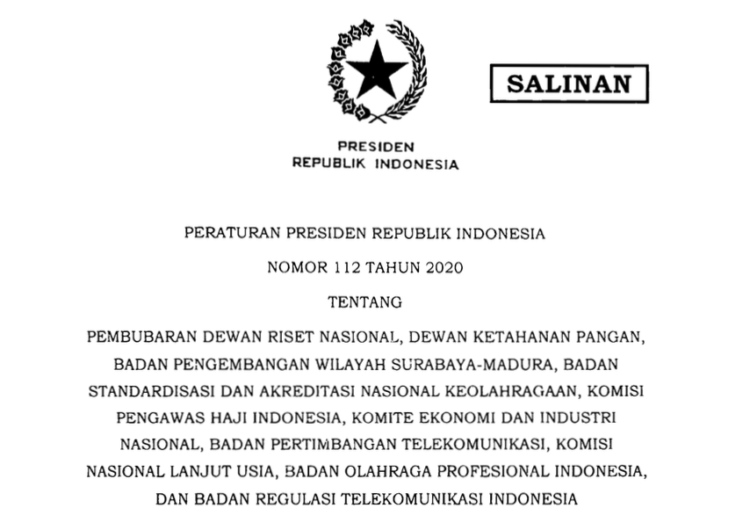 Pertimbangan Efektivitas dan Efisiensi, Pemerintah Bubarkan 10 Lembaga Nonstruktural