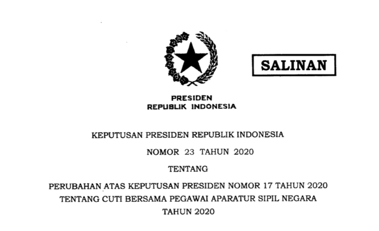 Inilah Keppres tentang Perubahan Cuti Bersama Pegawai ASN Tahun 2020