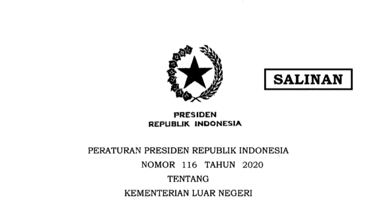 Inilah Perpres Nomor 116 Tahun 2020 tentang Kementerian Luar Negeri