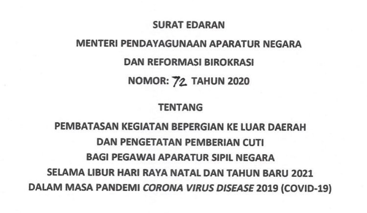 Menpan Terbitkan Edaran Batasi ASN Berpergian ke Luar Daerah Saat Libur Natal & Tahun Baru