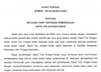 Pemerintah Tetapkan Batasan Tarif Pemeriksaan Rapid Test Antigen-Swab