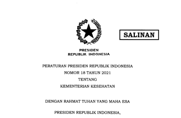 Inilah Perpres Nomor 18 Tahun 2021 tentang Kementerian Kesehatan