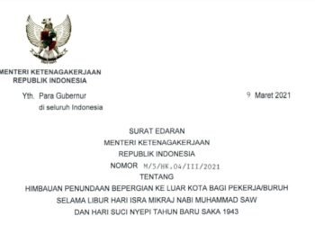 Menaker Minta Pekerja Tunda Bepergian Ke Luar Kota Saat Libur Isra Mikraj dan Nyepi