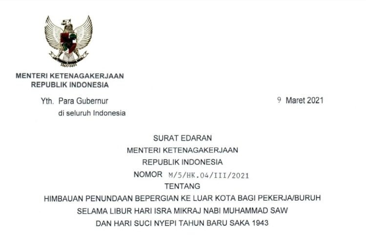 Menaker Minta Pekerja Tunda Bepergian Ke Luar Kota Saat Libur Isra Mikraj dan Nyepi