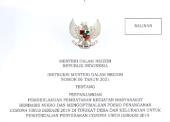 Mendagri Keluarkan Instruksi Mengenai Pelaksanaan PPKM Mikro di 15 Provinsi