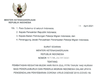 Menaker Terbitkan Edaran Pembatasan Mudik Bagi Pekerja dan PMI