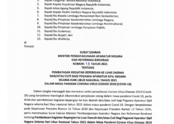 Menteri PANRB Keluarkan Peraturan Terbaru Pembatasan Mobilitas dan Cuti Bagi ASN