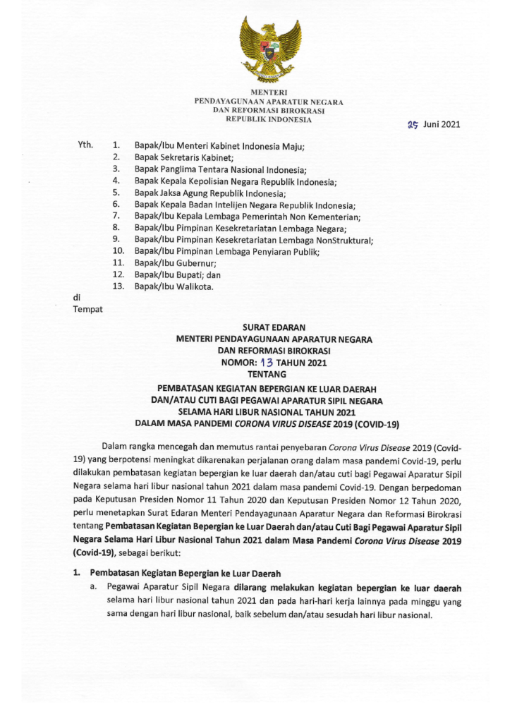 Menteri PANRB Keluarkan Peraturan Terbaru Pembatasan Mobilitas dan Cuti Bagi ASN