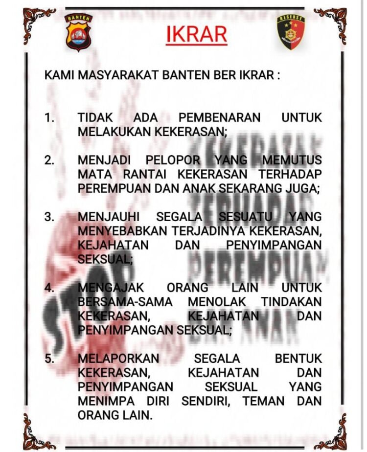 Komitmen dalam Perlindungan Anak dan Perempuan, Polda Banten Ikrar Pelopor Peduli