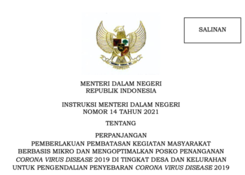 Mendagri Terbitkan Instruksi Terkait Pengetatan PPKM Mikro
