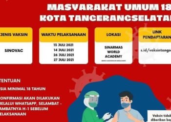 Tangsel Kembali Gelar Vaksinasi Tanggal 13,14, 26, dan 27 Juli 2021 di SWA, Buruan Daftar di s.id/vaksintangsel