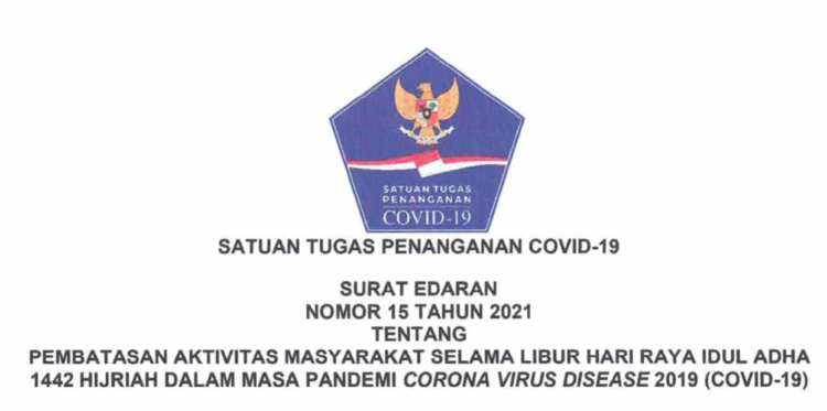 Satgas COVID-19 Terbitkan Edaran Pembatasan Kegiatan Masyarakat di Masa Libur Iduladha 2021