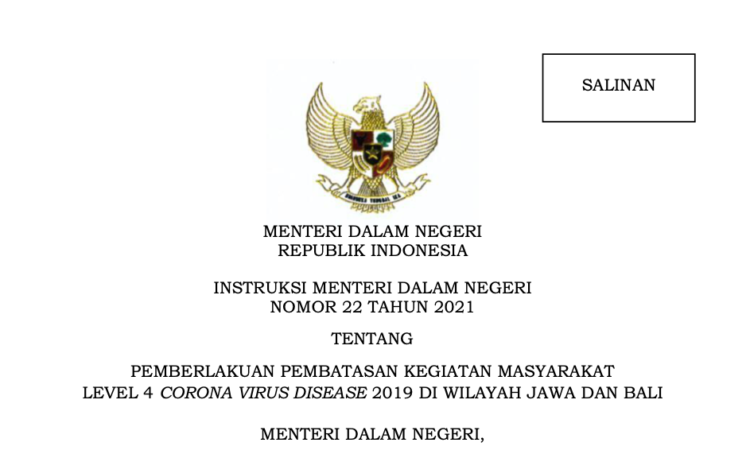 Terbitkan Aturan PPKM Level Empat Jawa – Bali, Mendagri Tekankan Penguatan 3T