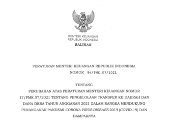 Terbitkan PMK 94/2021, Pemerintah Dorong Percepatan Pelaksanaan Anggaran Daerah Guna Penanganan COVID-19
