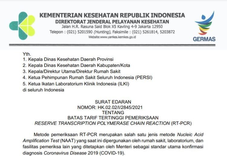 Kemenkes Pangkas Biaya Pemeriksaan RT-PCR Hingga 45 Persen