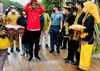Tiba di Tana Tidung, Presiden Jokowi Disambut Prosesi Adat Tepung Tawar