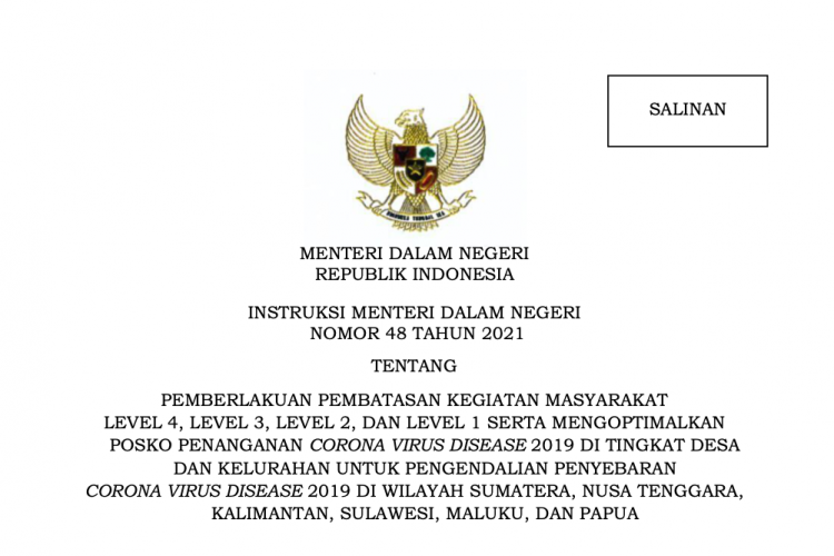 Inilah Wilayah PPKM di Luar Jawa-Bali Periode 5 Hingga 18 Oktober 2021