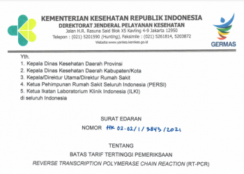 Tarif Tertinggi Pemeriksaan RT-PCR Rp275 Ribu di Jawa-Bali dan Rp300 Ribu di Daerah Lainnya