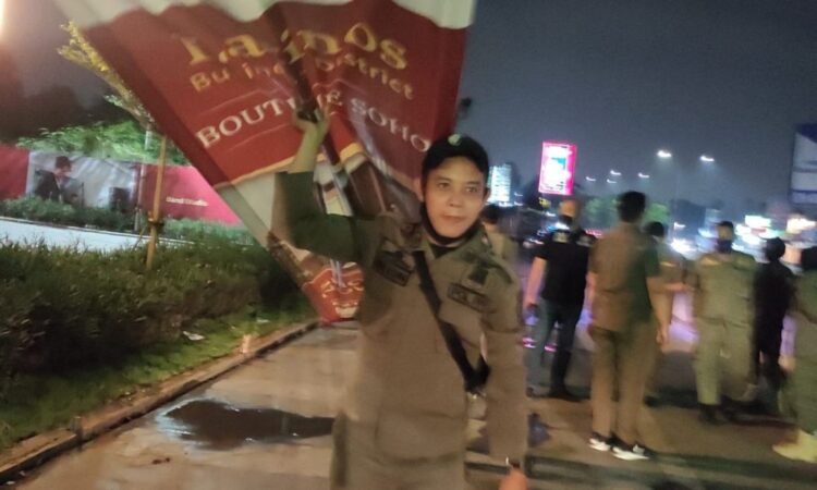 Satpol PP Kota Tangsel Tertibkan Reklame Tak Berizin