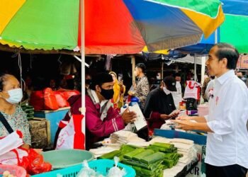 Presiden Bagikan Bansos dan Cek Harga Minyak Goreng di Pasar Baros