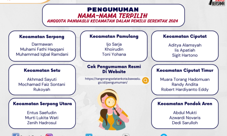 Bawaslu Tangsel Umumkan Nama-nama Terpilih Anggota Panwaslu Kecamatan Pemilu Serentak 2024