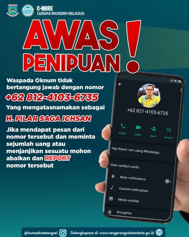 Beredar Akun WhatsApp Palsu Mengatasnamakan Wakil Wali Kota dan Sekda Tangsel