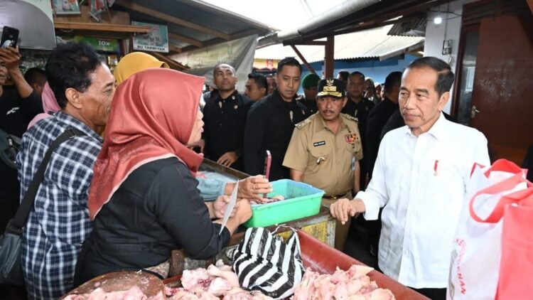 Presiden Jokowi Cek Harga Bahan Pokok dan Bagikan Bansos di Pasar Mungkid Magelang