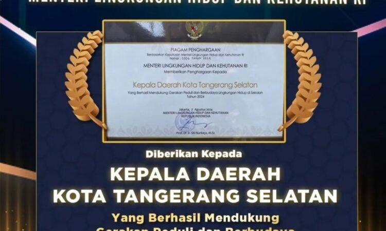 Dukung Gerakan Sekolah Adiwiyata di Tangsel, Benyamin Raih Penghargaan dari KLHK